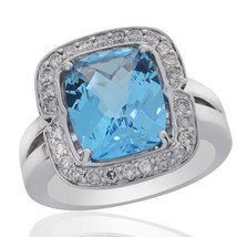 4.30 Carat Blue Topaz with Diamond Ring 14K White Gold - $659.34
