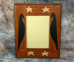 Country Primitive Wooden Photo Frame with Stars and Black Crows 5x7 - $12.98