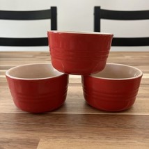LE CREUSET Stoneware Ramekins 4 oz  (150ml) Red Mini Dessert  Bowl Set Of 3 - $28.49