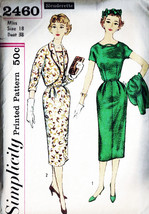 Misses&#39; DRESS &amp; JACKET Vintage 1950&#39;s Simplicity Pattern 2460 Size 18 - $15.00