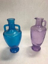 Pair bottles urns vase pitcher purple blue small 7 inch oil vinegar - $39.59