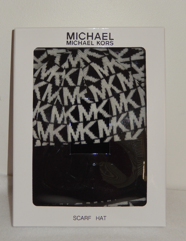 Michael Kors Signature Mk Scarf & Beanie Set, Black/Grey, Fall 2017