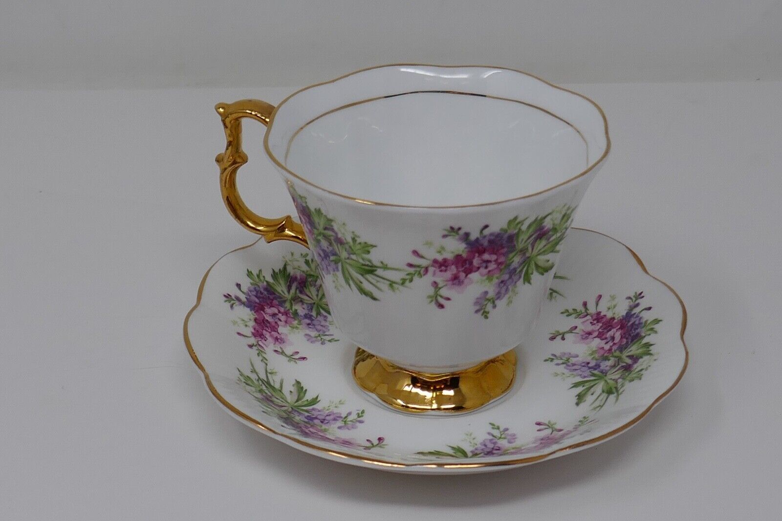 H M Sutherland Tea Cup and Saucer, Bright Pink Gold Leaves Teacup and  Saucer, Fine Bone China 