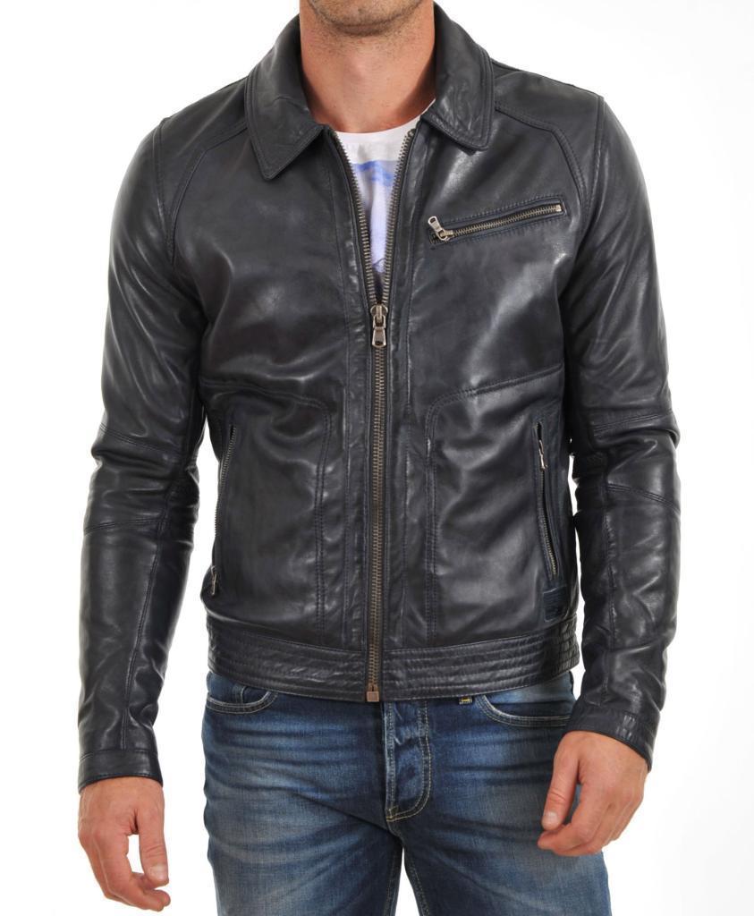 Primary image for New Men Genuine Lambskin Leather Jacket Black Slim fit Biker Motorcycle jacket