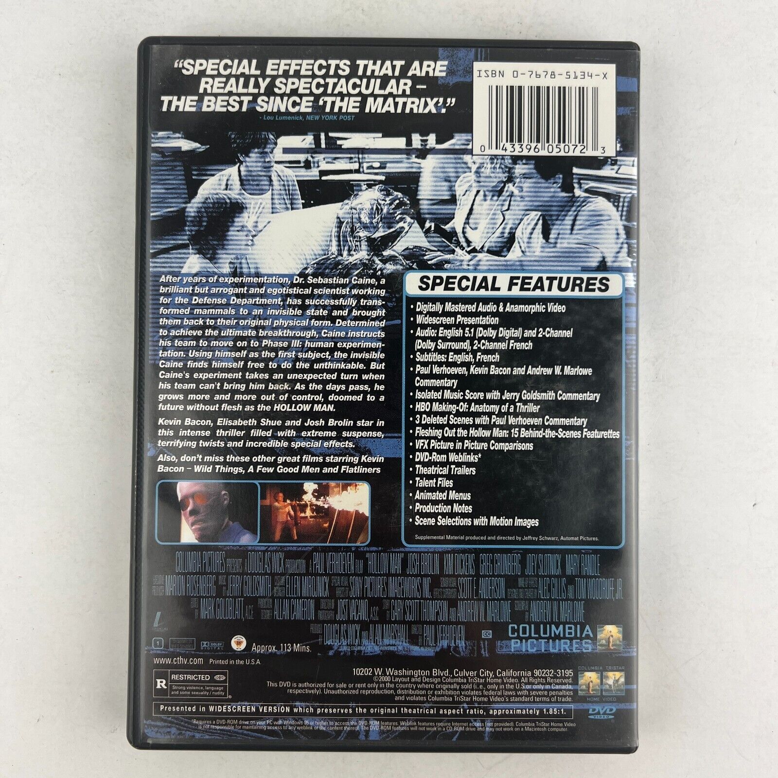 Hollow Man Special Edition DVD Elisabeth Shue, Kevin Bacon - DVDs & Blu ...