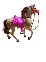 Barbie Hugs N Horses Horse With Pink Saddle Tan Brown ~ Head Moved Up and Down - $12.86