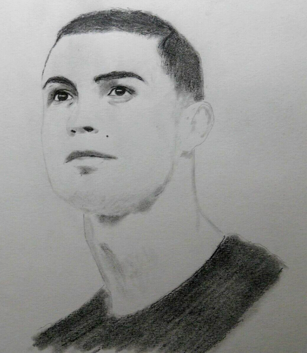 CRISTIANO RONALDO CR7 PENCIL DRAWING 9x12 ORIGINAL PORTRAIT SKETCH ...