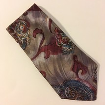 Domani Neck Tie 100% Italian Silk Abstract Scroll Men&#39;s Grey Plum Teal 57&quot;  - $25.00