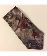 Domani Neck Tie 100% Italian Silk Abstract Scroll Men&#39;s Grey Plum Teal 57&quot;  - $25.00