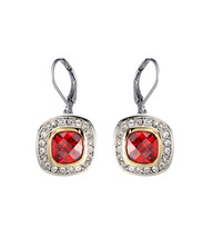 CLASSIC 18kt White Gold EP Garnet Red CZ Crystal Petite Dangle Earrings - $18.99
