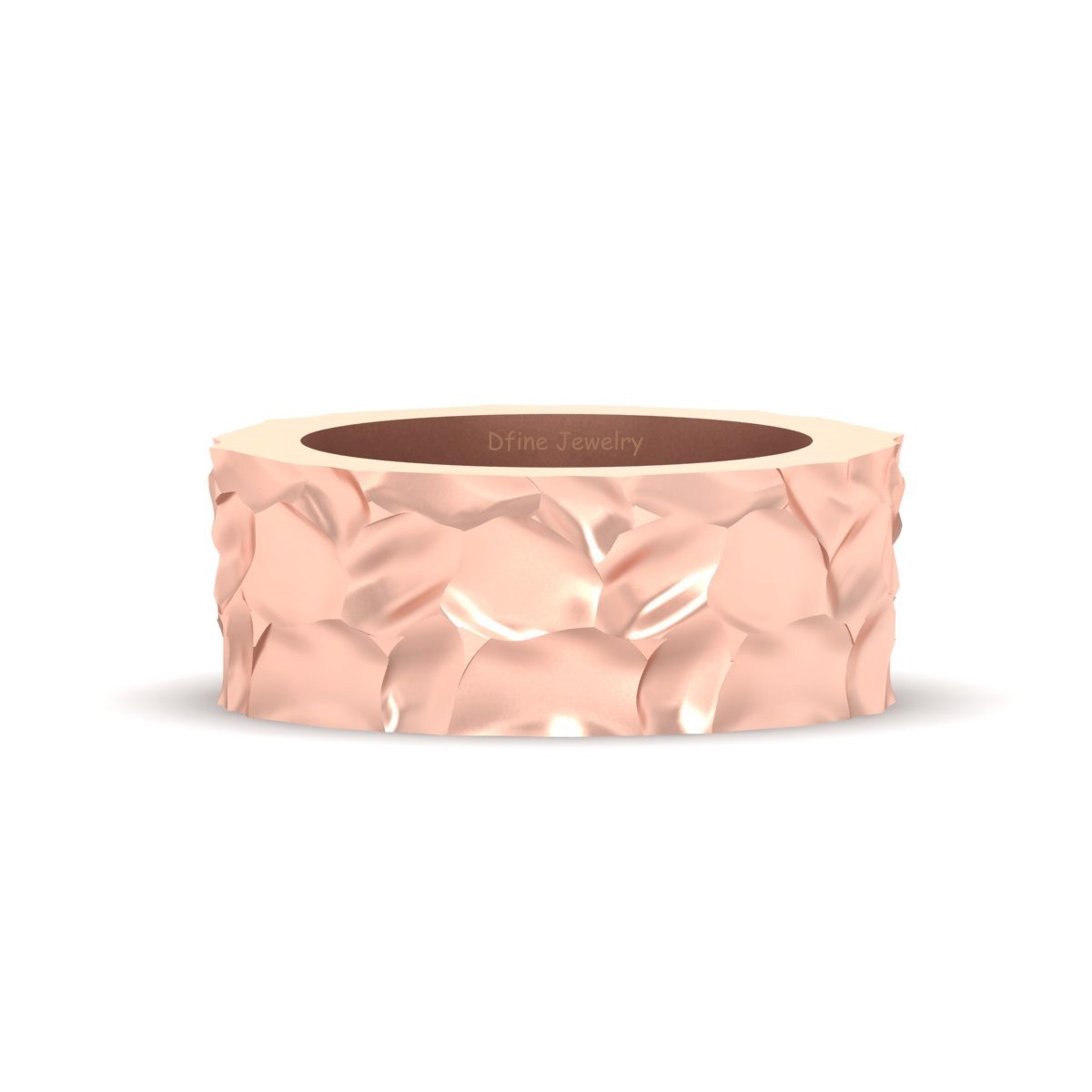 crumpled design textured band hammered finish rose gold fn 925 sterling silver