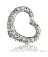 Sterling Silver Heart Slider Pendant w/ Pave CZ Stones, 3/4in  (19 mm)  - $41.32