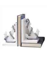 Anchor Bookends White Nautical Set With Blue Hemp Rope Detailing Ocean  ... - $42.56