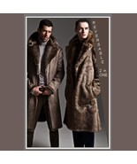 Men&#39;s 2 in 1 Warm Full Pelt Long Luxury Mink Faux Fur Soft Leather Trenc... - $357.95