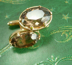 Swank Smoky Topaz Cufflinks 30ct faceted stones gold cuff links estate j... - $225.00