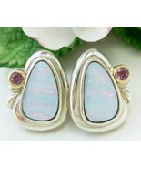 Sterling Australian Opal Earrings with Plum Garnet 14K bezel Frame - $135.00