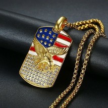 Hip-hop American Flag Eagle Necklace Pendant Men Women Golden Necklace J... - $9.16+