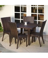 5 Piece Outdoor Dining Set Wicker 4 Chairs & 1 Table Modern Brown Sturdy Stylish - $850.00
