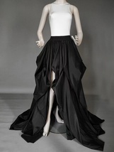 BLACK High Slit Gown Skirt Black Taffeta Maxi Skirt Evening Prom Skirt Plus Size image 5
