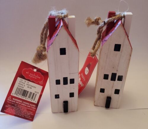 Primary image for St Nicholas Square Happy Hollydays Ornament House Buildings New red  & white 