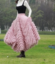PINK Tiered Tulle Maxi Skirt Outfit Ruffle Multi Layered Tulle Skirt Wedding  image 1