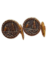 Pair Vintage Brass Ship Lighthouse Ocean Cufflinks #19 - $12.50
