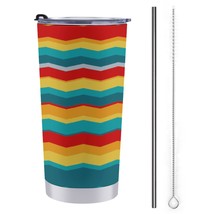 Mondxflaur Striped Steel Thermal Mug Thermos with Straw for Coffee - $20.98
