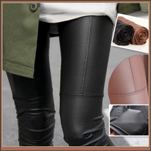 Spliced Brown or Black Lycra Elastic Waist Skinny Stretch Pants Leggings image 3