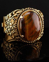 Vintage Large Cuff bracelet - Tigereye Wide with relief - hinged victori... - $155.00