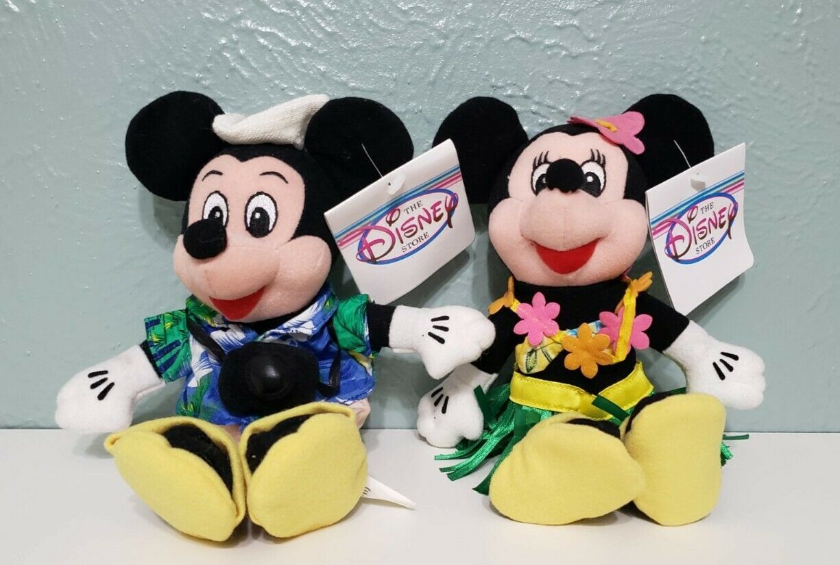 VINTAGE Disney Tourist Mickey & Hula Minnie Bean Bag Plush Set Of 2 ...