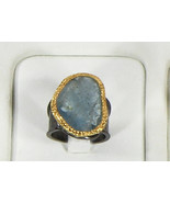 2-tone Hammered Resizable Ring .925 Sterling Silver with Natural Aquamarine - $123.00