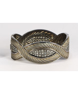 Oval Textured Women LeafDesign Openable Cuff .925SterlingSilver with Pav... - $954.00