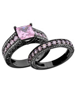 Women's Jewelry Pink Sapphire 14KT Black Gold Filled Engagement Wedding Ring Set - $116.88