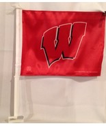 UW Wisconsin Badgers &quot;W&quot; Logo Red Car Flag NEW ~ Fly Your Wisconsin Pride! - $1,712.00