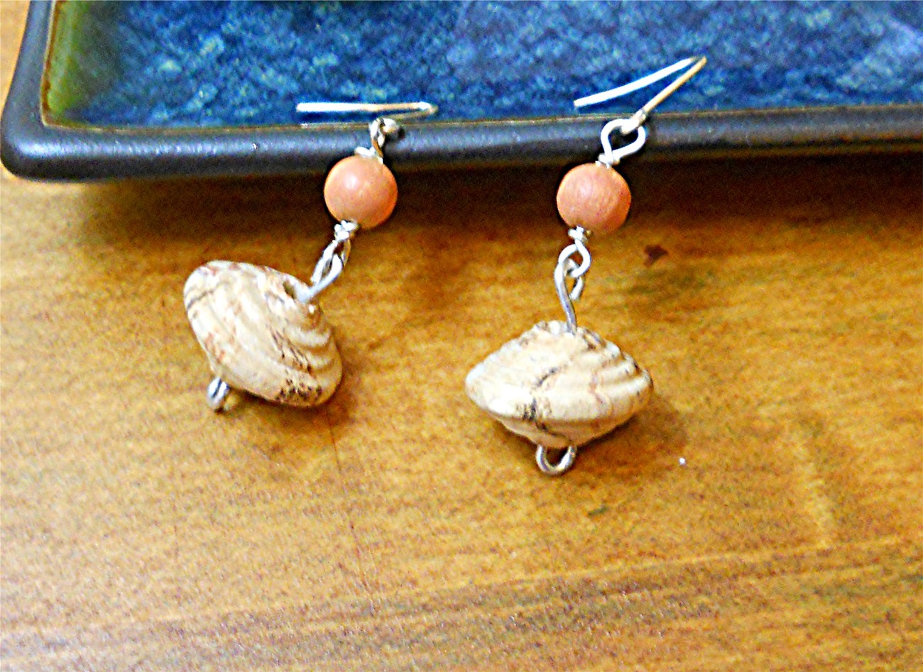Primary image for Swedish Wooden Natural Carved Bead Earrings, Sterling Silver