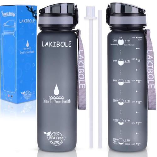 Enerbone 32 oz Water Bottle with Times to Drink and Straw, Motivational  Drinking Water Bottles with