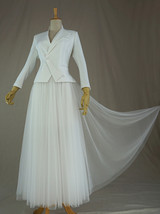 Women's White Suit Jacket White Asymmetrical Collar Boho Wedding Plus Size image 2