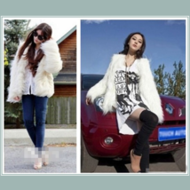 Long Shaggy Hair White Angora Sheep Faux Fur Medium Length Coat Jacket image 1