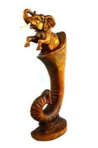 Hand Carved Mahogany Elephant Tusk Center Piece Table Stand Sculpture - $246.45