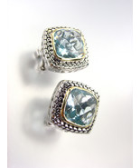 EXQUISITE Balinese Silver Wheat Cable Light Blue Topaz CZ Crystal Square... - $25.99