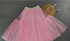 Peach Polka Dot Long Tulle Skirt Peach Tiered Tulle Skirt Holiday Outfit Plus image 15