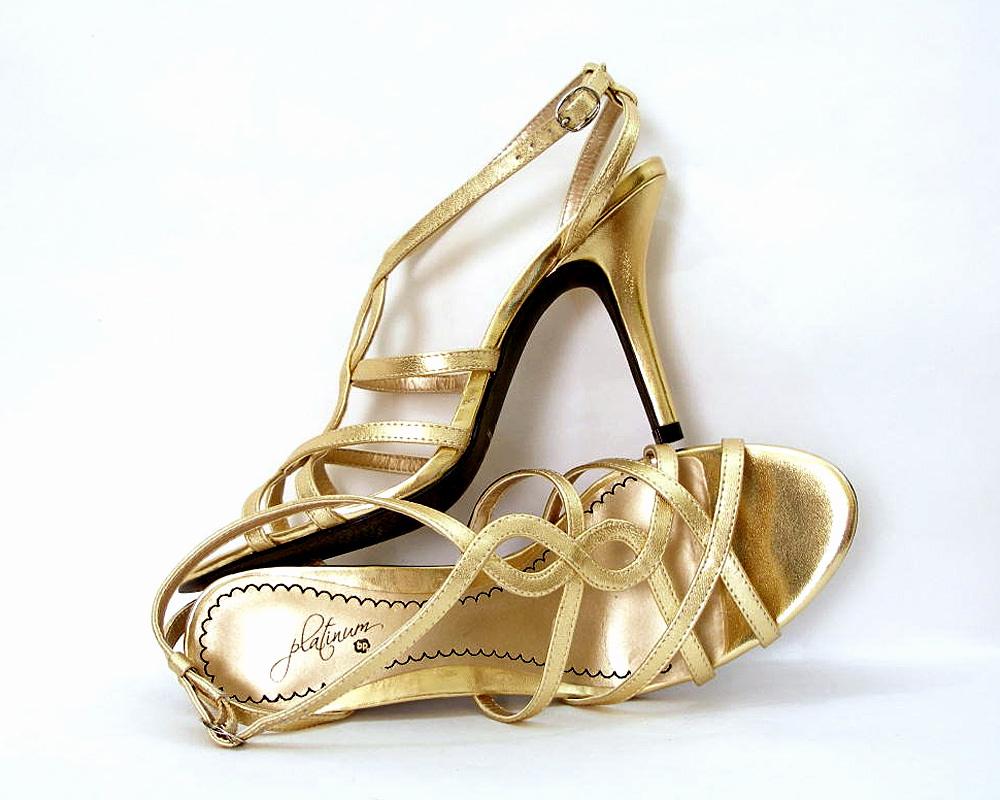 Platinum bp Gold Strappy High Heel Sandals U.S. Size 8M - Fashion