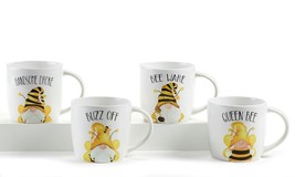 Bee Gnome Mugs Set 4 Sentiment Ceramic Jumbo18 oz Queen Bee Buzz Off Bee Ware