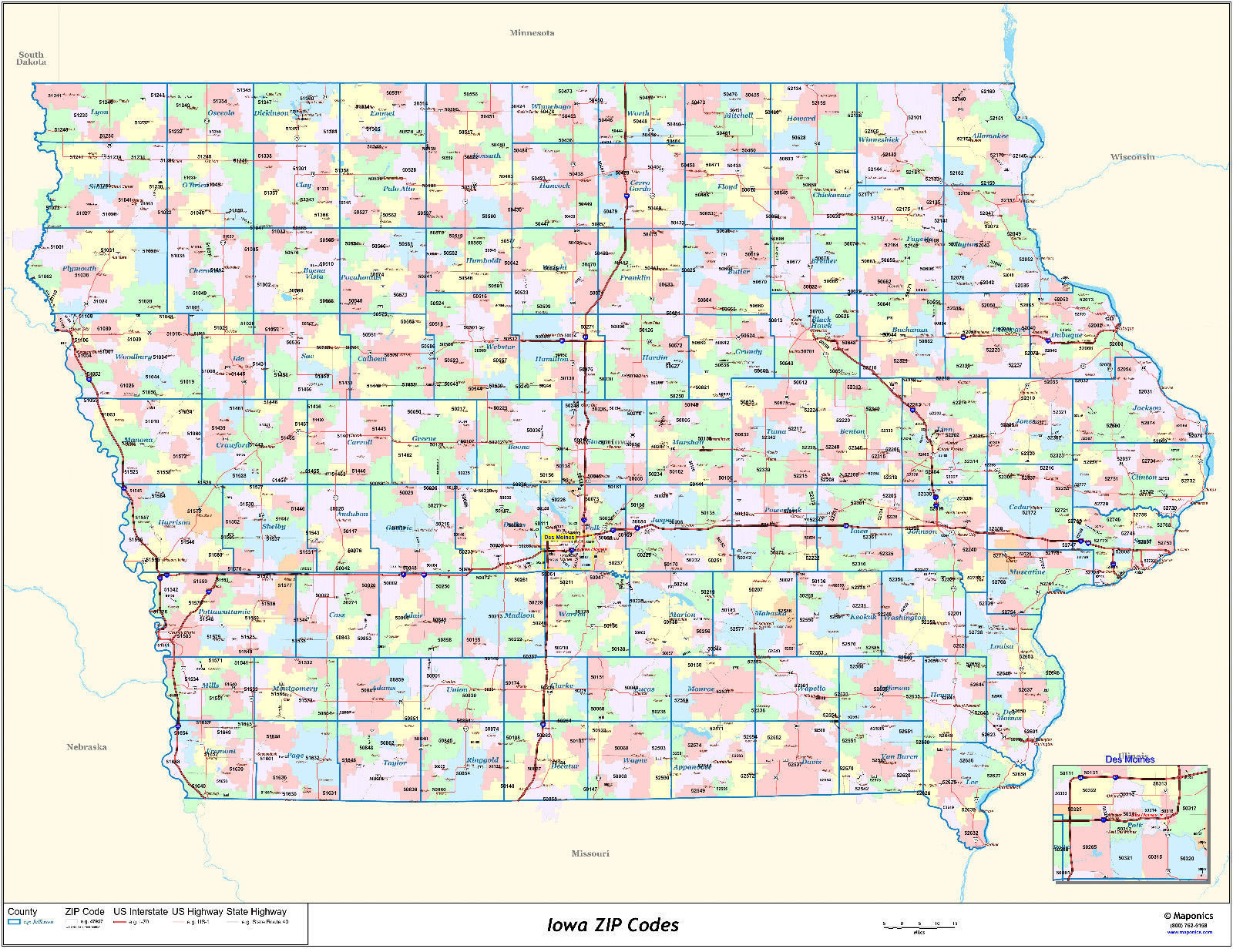 Iowa State Zipcode Laminated Wall Map and similar items