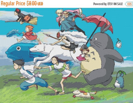 Counted Cross Stitch  All characters in the wind by Miyazaki 34.29&quot;X24.6... - $3.99