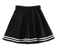 Genetic Girl&#39;s Double Layer Elasticated Pleat Skirt (M, Black White Stri... - $25.73