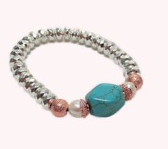 Fashion Stretch Bracelet Blue Howlite Bead with Silver Hematite Beads si... - $10.00