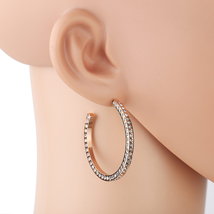 Rose Tone Hoop Earrings With Sparkling Swarovski Style Crystals - $29.99