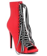 Steve Madden Fuego Lace Up Peep-Toe Booties, Sizes 6-8.5 Red FUEGO  - $129.95