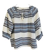 Soft Joie Womens BOHO Elbow Sleeve Top Blouse XS 100% Cotton Blue White ... - $29.35
